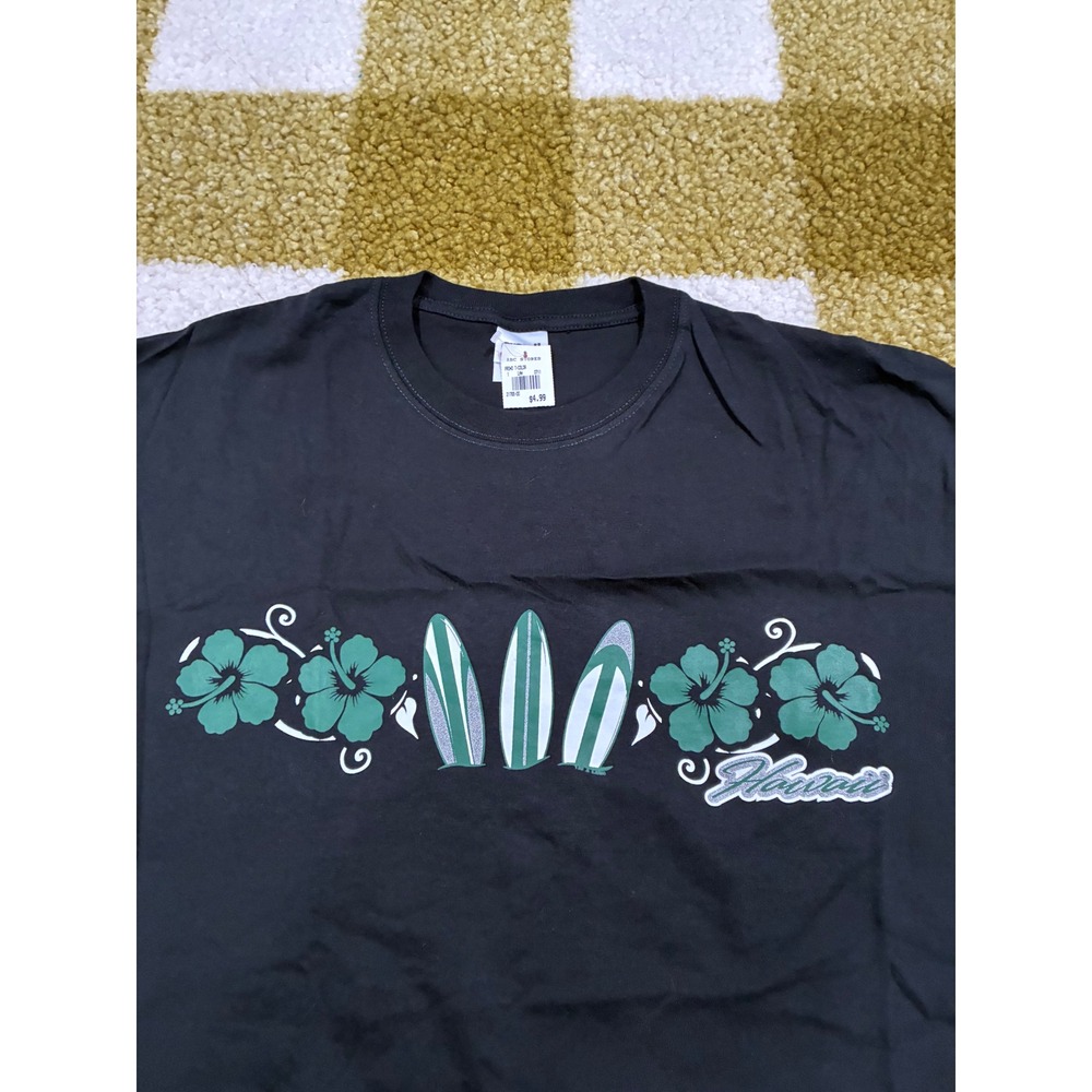 Anvil Hawaii Surfboard Hibiscus Graphic T-Shirt Mens XL Black Short Sleeve NEW - Picture 2 of 7